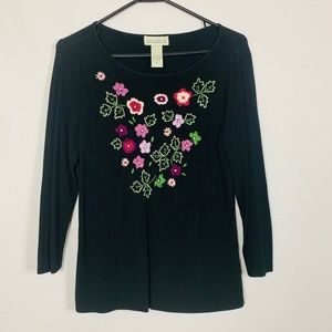 Laura Leigh Ltd Size M Black Floral Blouse